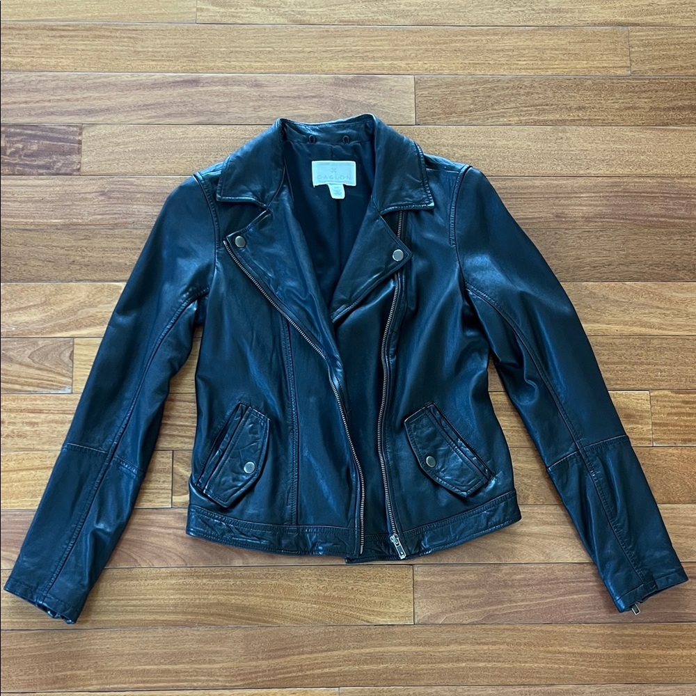 Caslon Nordstroms Super Soft Black Leather Moto Jacket Removable hoodie XXS - Picture 2 of 6